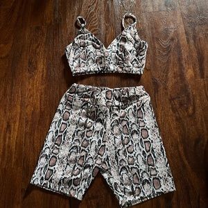 Snake print biker short and sports bra set